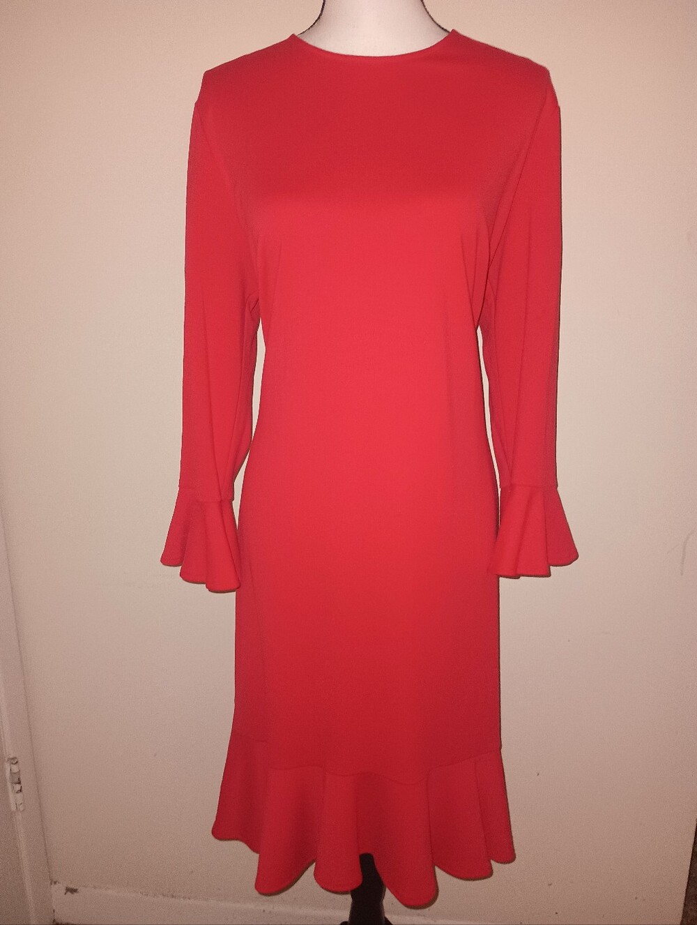 Kate Spade Red Long-Sleeve Ruffle Sleeves and Hem Dress SZXL